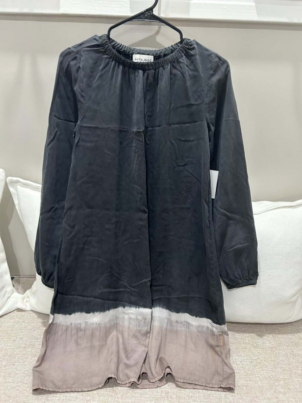 Bella Dahl XS Lyocell Stripe Dye Shift Dress Black Gray Knee Length